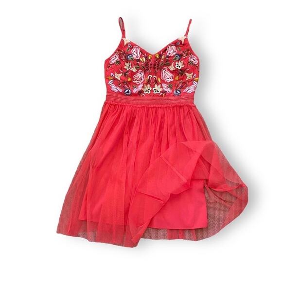 French Connection Geona Strappy Tulle Dress Sz 4/S Red Multi Floral Embroidered - Picture 4 of 12